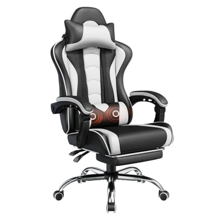 Massage - Gaming-Stuhl mit Fußstütze, Massagefunktion, Lendenkissen, in