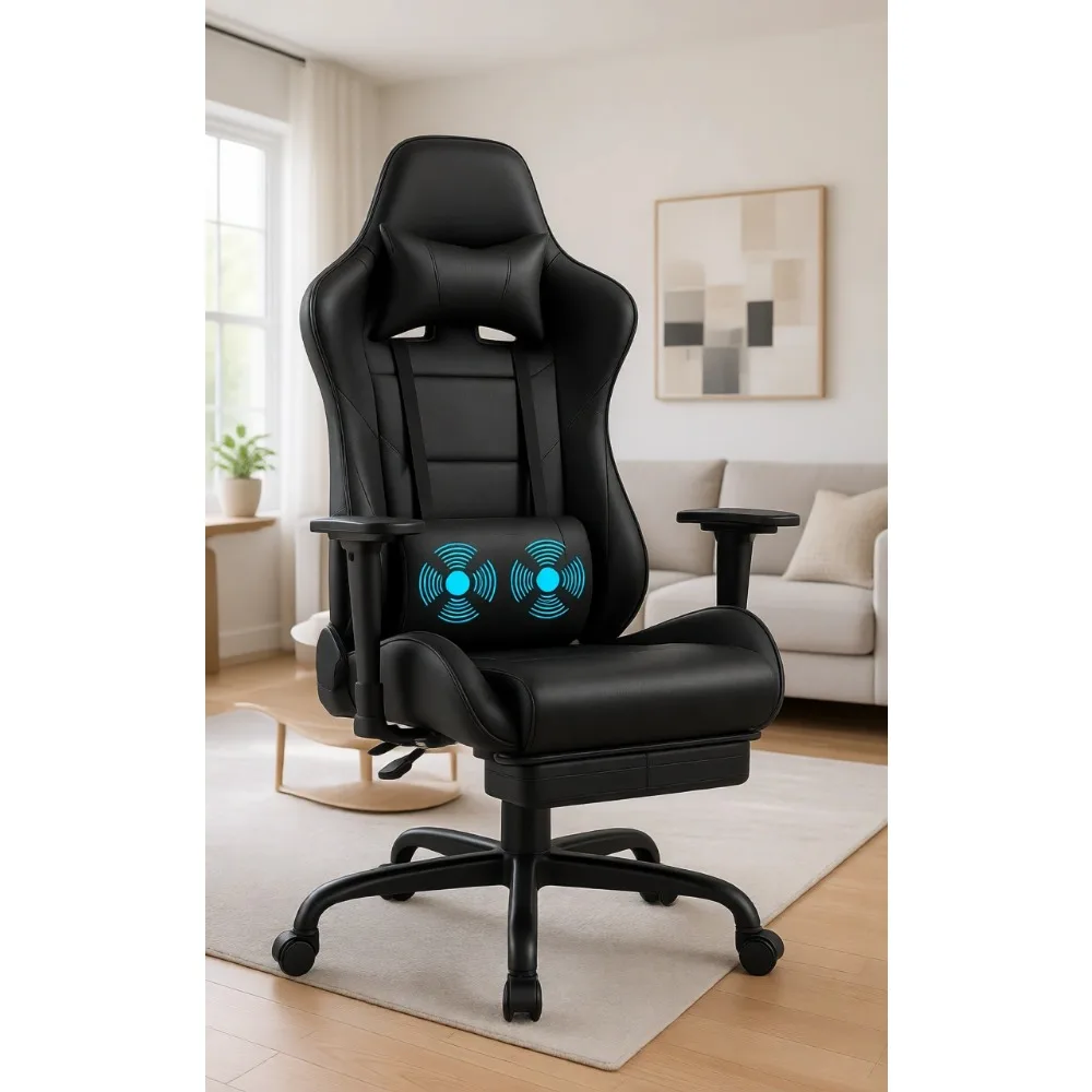 Massage - Gaming-Stuhl mit Fußstütze, Massagefunktion, Lendenwirbelstütze, höhenverstellbarer