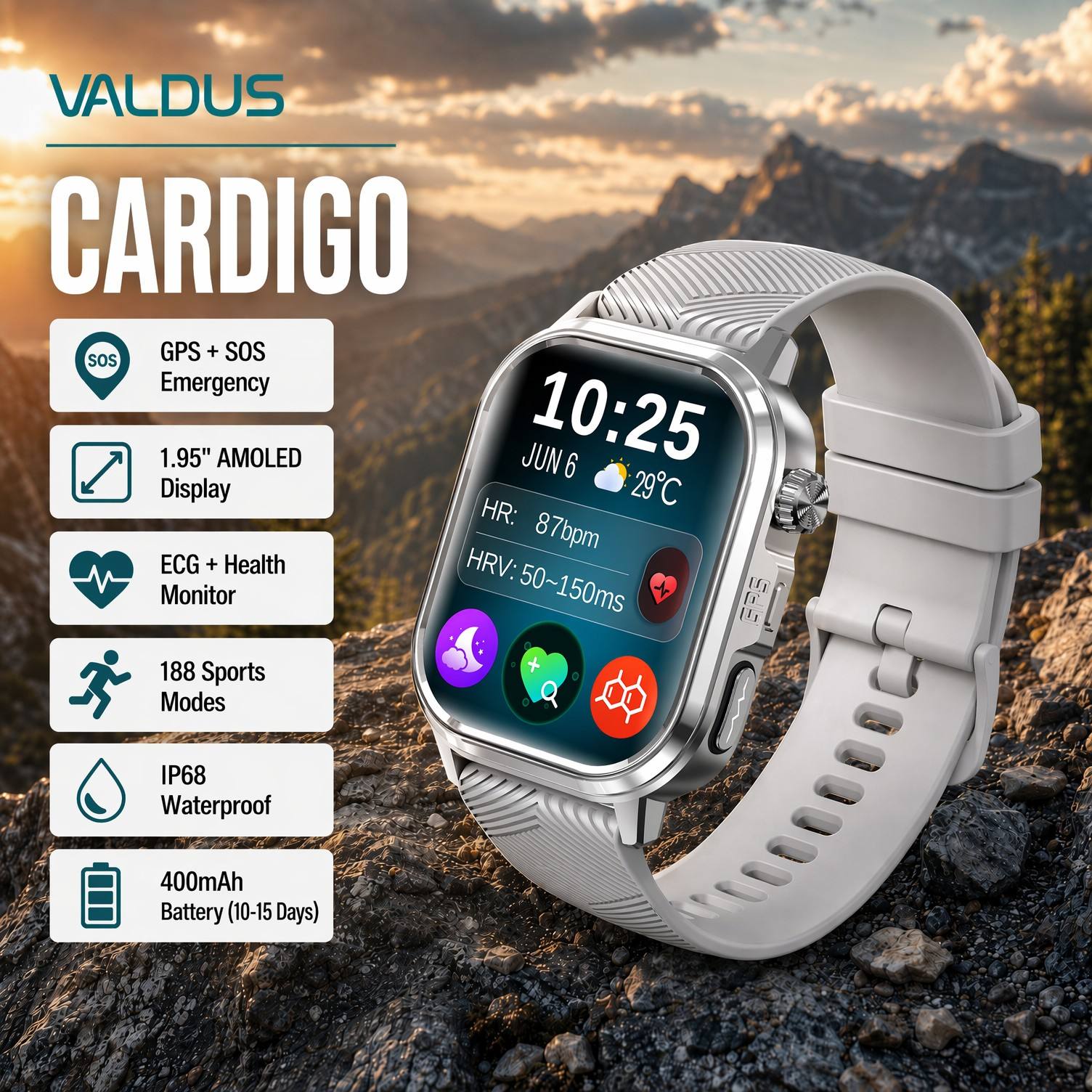 Health Monitors - VALDUS CARDIGO Herren Damen EKG Gesundheits-Smartwatch