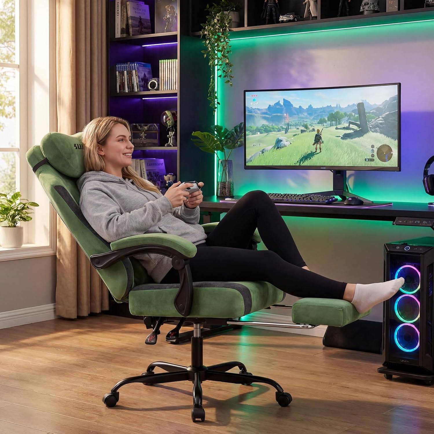 Gaming-Stuhl mit Stoffbezug, e – Massage Bewertung und Preis