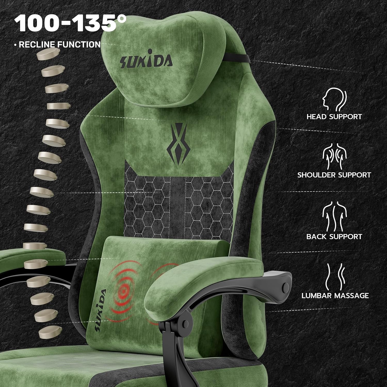 Gaming-Stuhl mit Stoffbezug, e – Massage Bewertung und Preis